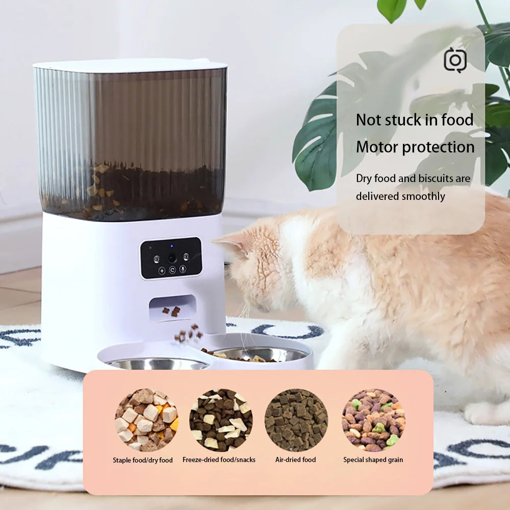 Packs and Paws™, 5L Double Bowls Smart Automatic Cat/Dog Feeder With Camera