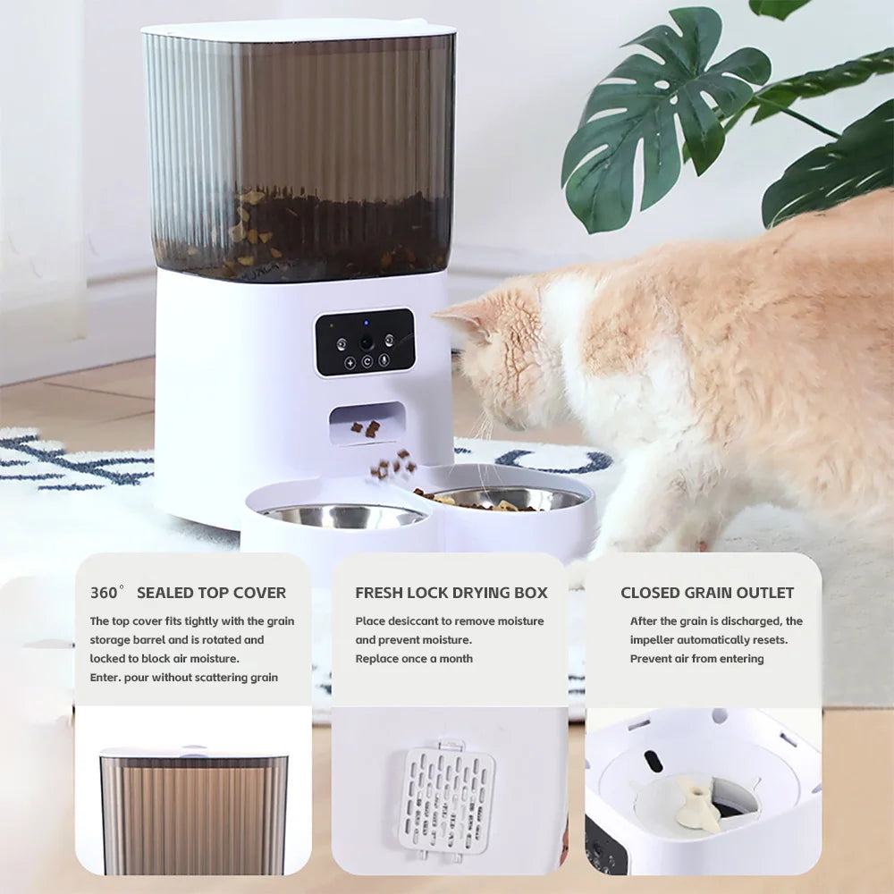 Packs and Paws™, 5L Double Bowls Smart Automatic Cat/Dog Feeder With Camera